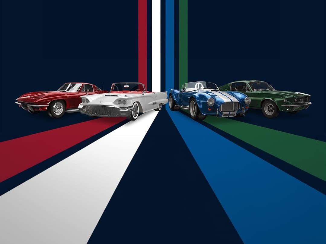 Four classic cars represent the Top Time Classic Cars collection from Breitling