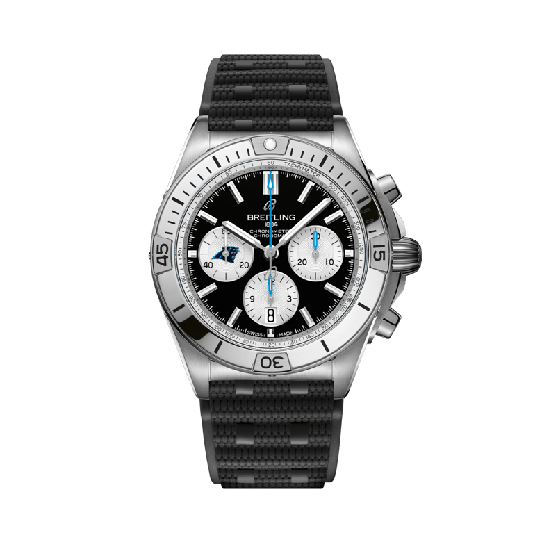 Chronomat B01 42 NFL Carolina Panthers Edition, reference AB01342B1B5S1. Link to product details.