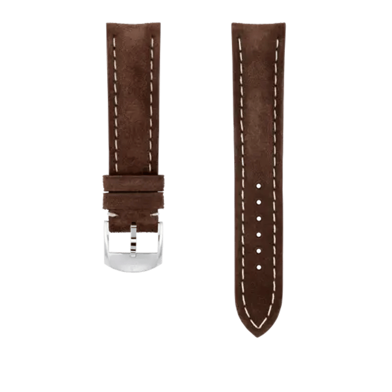 Brown nubuck calfskin leather strap, reference 505X. Link to product details.