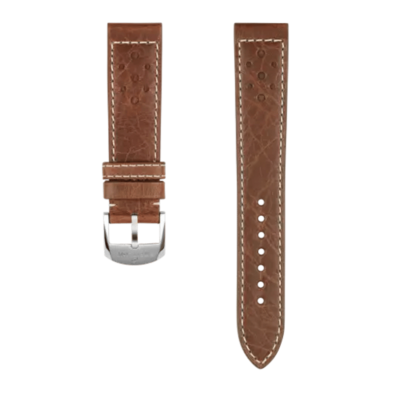 Brown racing-themed calfskin leather strap, reference 560X. Link to product details.