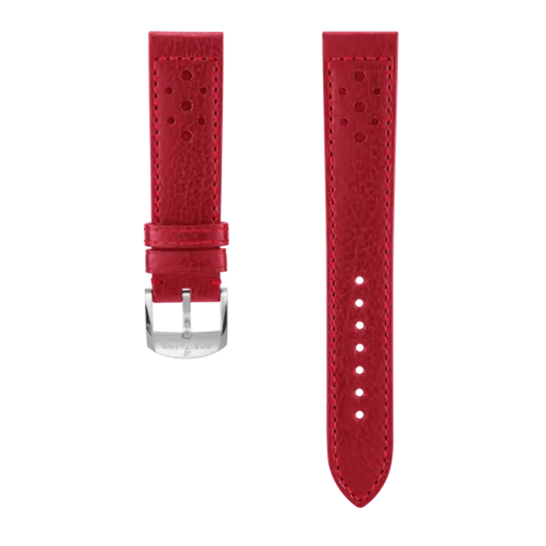 Red racing-themed calfskin leather strap, reference 561X. Link to product details.