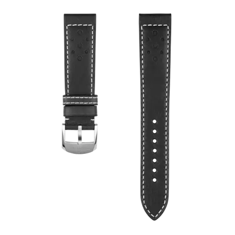 Black racing-themed calfskin leather strap, reference 639X. Link to product details.