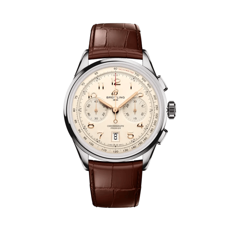 Premier B01 Chronograph 42, reference AB0145211G1P2. Link to product details.